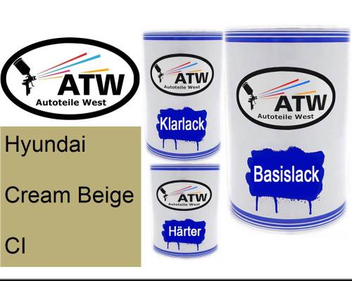 Hyundai, Cream Beige, CI: 500ml Lackdose + 500ml Klarlack + 250ml Härter - Set, von ATW Autoteile West.